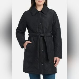 NWOT Jones New York Black Quilted Belted Jacket Size L